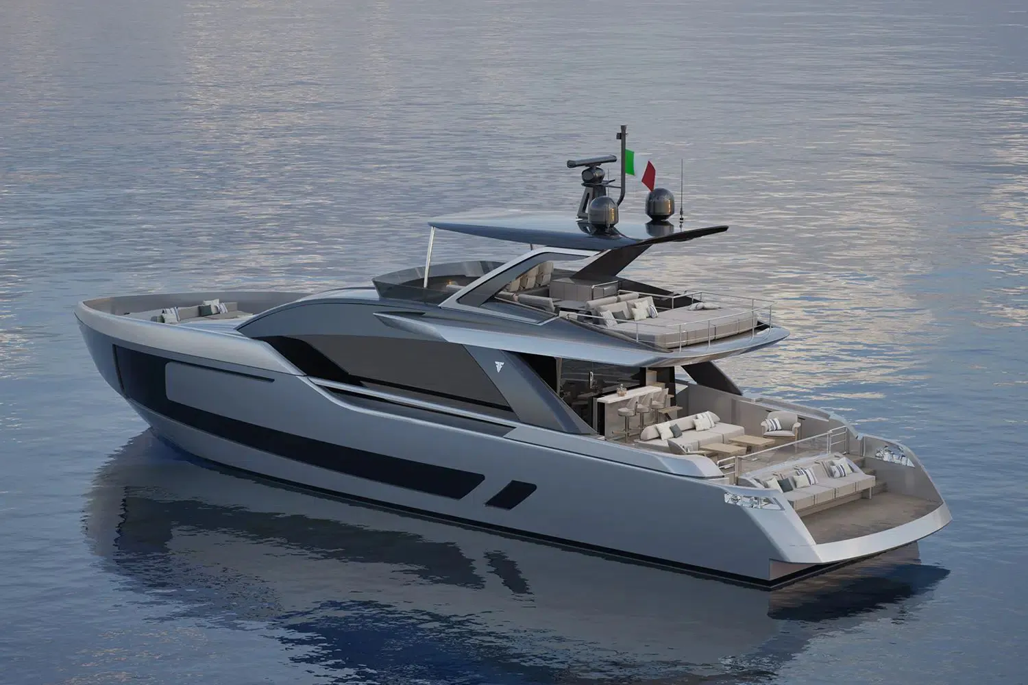 Filippetti Yacht Flybridge 80 — motorna jahta 24,6 m, na mirnom moru, bočni pogled
