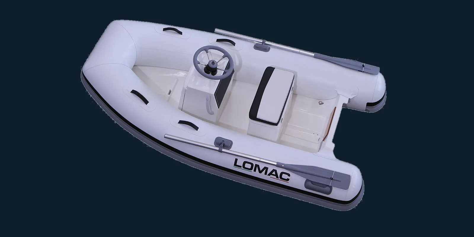 Lomac Tender 270 LX — gumenjak 2,65 m, studijski prikaz sa konzolom i volanom