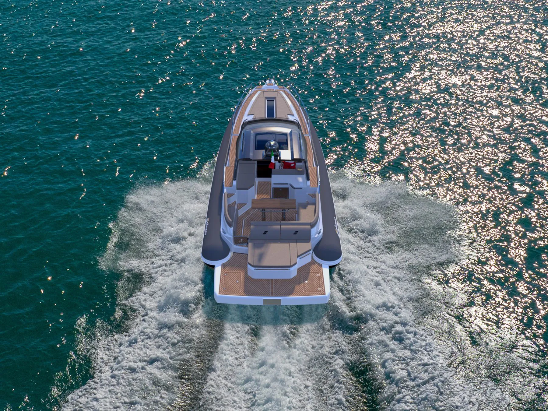 SoleMar SE42 Sundeck — gumenjak 12,9 m, krmeni pogled u plovidbi
