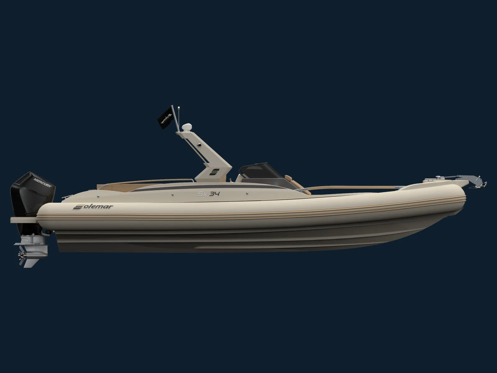 SoleMar SX34 — gumenjak 10,85 m, studijski prikaz, bočni pogled